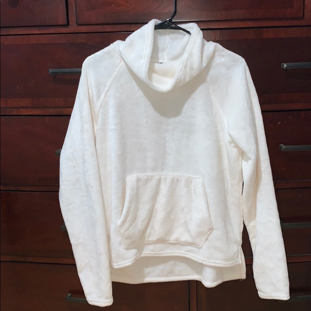 White Fuzzy Champion Cowl Neck Sweater